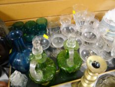 A parcel of glassware including two antique green glass decanters, collection of lead crystal