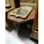 Vintage octagonal side table with lower shelf together with a small gilt framed mirror