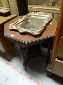 Vintage octagonal side table with lower shelf together with a small gilt framed mirror