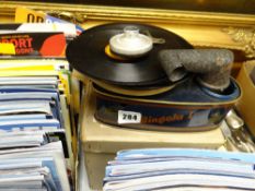 A Bing of Germany Bingola I tin plate child's toy record player & a quantity of Kiddyphone records