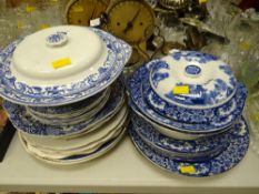 A quantity of blue & white dinnerware