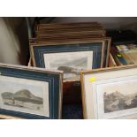 A quantity of framed topographical etchings