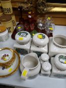 A suite of Taunton Vale pottery kitchen items & a quantity of glassware etc