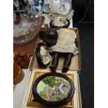 A parcel of modern ornaments, plaques, vintage doll etc