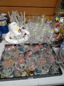 A quantity of mixed drinking glasses, a ruby wedding tea service & a coral specimen