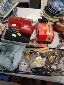 An Inuit figure, quantity of flatware, sundry vintage accessories etc