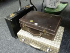 A GP's vintage appointment case with contents, a vintage picnic set & a vintage briefcase