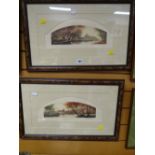 Pair of framed prints of river scenes with inscriptions