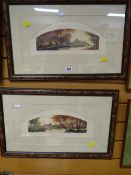 Pair of framed prints of river scenes with inscriptions