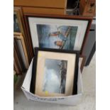 A framed oil on paper of a shoreline scene together with other framed prints & framed collector's