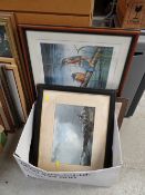 A framed oil on paper of a shoreline scene together with other framed prints & framed collector's