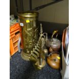 Brass effect umbrella / stick stand, copper teapot etc