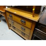 A vintage polished pine three-drawer chest base with Art Nouveau-style metal handles