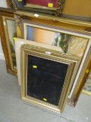 A folding framed black board sign & a parcel of pictures