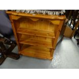 Small honey pine three shelf low bookcase
