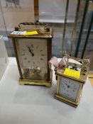 A modern miniature carriage clock & another