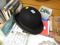 A vintage bowler hat, a quantity of marbles etc