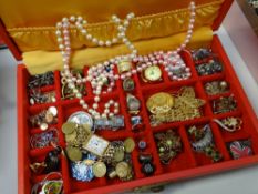A modern chinoiserie-style jewellery box & costume jewellery contents