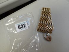 A 9ct yellow gold gate bracelet & heart shaped padlock, 33gms