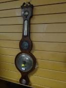 An antique mahogany & inlaid banjo barometer thermometer by D. Mafia of Monmouth