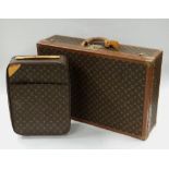 LATE TWENTIETH CENTURY LOUIS VUITTON SUITCASE in the typical logo & floral motif design, having a