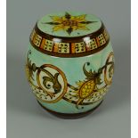 A SMALL DOULTON LAMBETH POTTERY LIDDED TOBACCO JAR in the Arts & Crafts-style with floral decoration