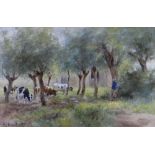 ADRIANUS JOHANNES GROENEWEGEN (Dutch, 1874-1963) watercolour - woodland scene with figure &