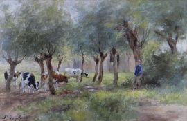 ADRIANUS JOHANNES GROENEWEGEN (Dutch, 1874-1963) watercolour - woodland scene with figure &