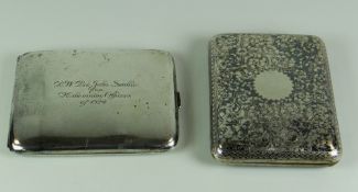 TWO SILVER CIGARETTE CASES one being Birks Sterling with engraved attribution, dated 1924 the