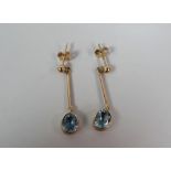 A PAIR OF AQUAMARINE DROP EARRINGS 1.6gms