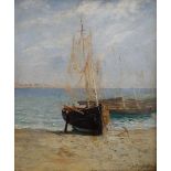 ANTON AUSTEN (Polish) oil on canvas - sailing boats on the shore, signed 41 x 33cms Provenance: