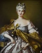 A NINETEENTH CENTURY FRENCH SCHOOL pastel on canvas - three quarters portrait of a lady in elaborate
