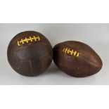 TWO VINTAGE BALLS being a 1940's football together with a circa 1955 rugby ball