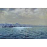CONTINENTAL SCHOOL / CHETCHEL watercolour -the Bosphorus at night with vessels and city lights,