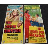 THE LADY IN QUESTION & HE STAYED FOR BREAKFAST two original UK cinema posters from the 1940's,