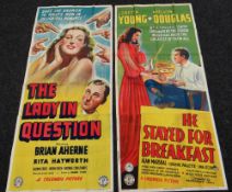 THE LADY IN QUESTION & HE STAYED FOR BREAKFAST two original UK cinema posters from the 1940's,