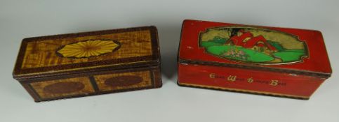 TWO ANTIQUE BISCUIT TINS being a Co-Operative Wholesale Society, Cardiff tin in the form of a