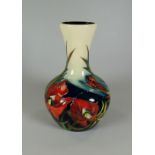 A 2008 MOORCROFT NARROW NECKED VASE in the Satin Flower pattern, 19cms high