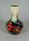 A 2008 MOORCROFT NARROW NECKED VASE in the Satin Flower pattern, 19cms high