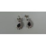 A PAIR OF PEAR-SHAPED DIAMOND & SAPPHIRE EARRINGS, 1.9gms