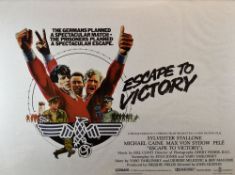 ESCAPE TO VICTORY original UK cinema poster from 1981, printed by W. E. Berry Ltd, folded, framed,