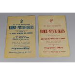 RUGBY UNION PROGRAMMES being two International programmes France vs Wales, 1955 and 1957