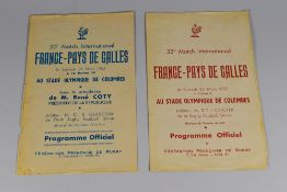 RUGBY UNION PROGRAMMES being two International programmes France vs Wales, 1955 and 1957