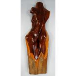 JOHN M TAULBUT wood carving - torso, signed & with artist's address label verso, 97cms high
