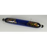 A NINETEENTH CENTURY BRISTOL BLUE GLASS SAILOR'S ROLLING PIN painted with flanking crests
