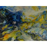 JANE V GAGG acrylic - chapel in a mountainous landscape, signed, 30 x 40cms