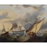 IN THE MANNER OF CHARLES MARTIN POWELL oil on canvas - shipping scene with limestone cliffs