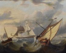 IN THE MANNER OF CHARLES MARTIN POWELL oil on canvas - shipping scene with limestone cliffs