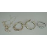 THREE VARIOUS 925 SILVER BRACELETS & A MODERN B&W WRISTWATCH