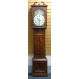 A NINETEENTH CENTURY MAHOGANY PAINTED DIAL EIGHT DAY LONGCASE CLOCK unusually the trunk slightly